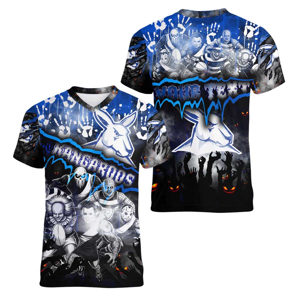 Step Into Horror Domain Kangaroos Football Women V-Neck T-Shirt Halloween Horror Movie Characters - Aussie Hoodie