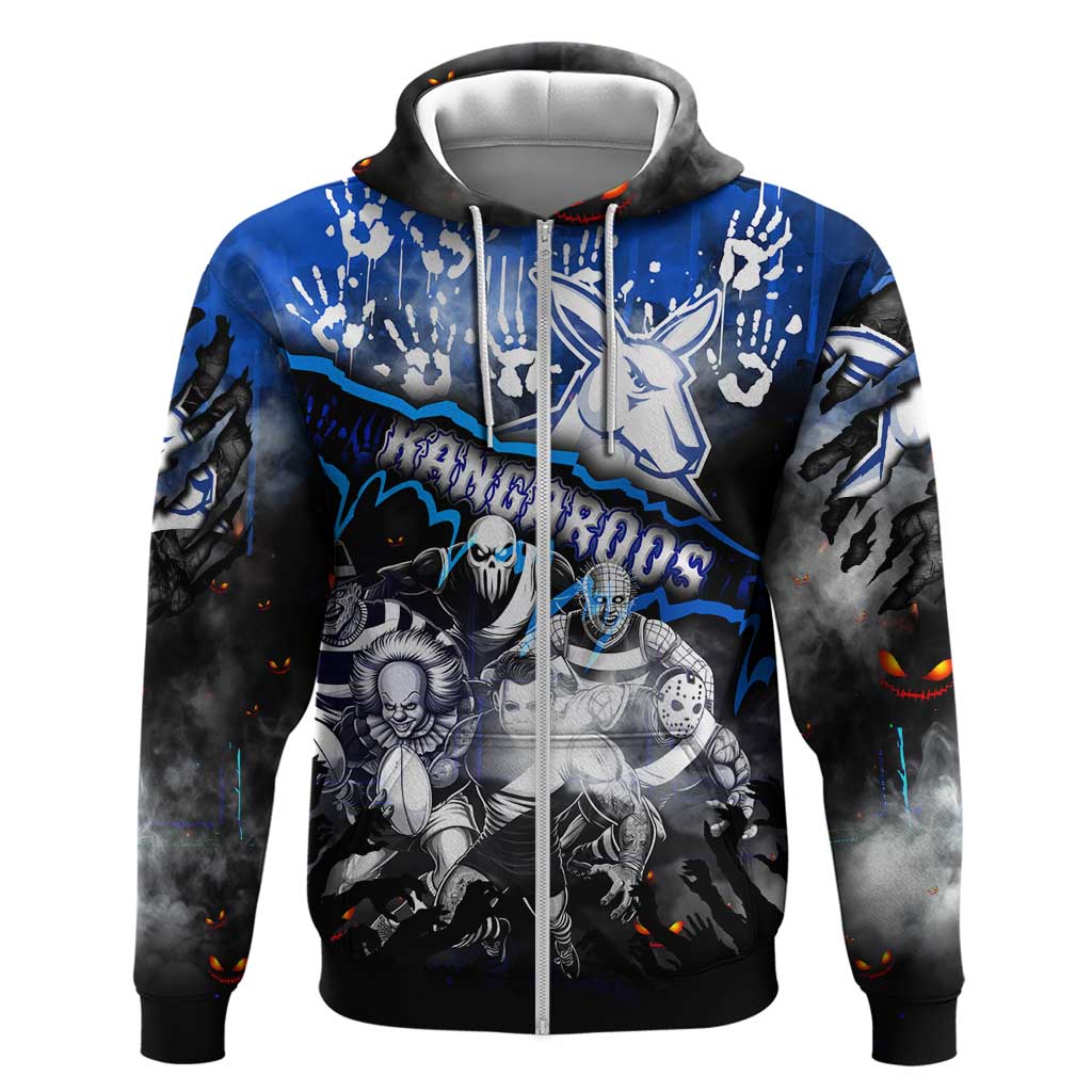 Step Into Horror Domain Kangaroos Football Zip Hoodie Halloween Horror Movie Characters - Aussie Hoodie