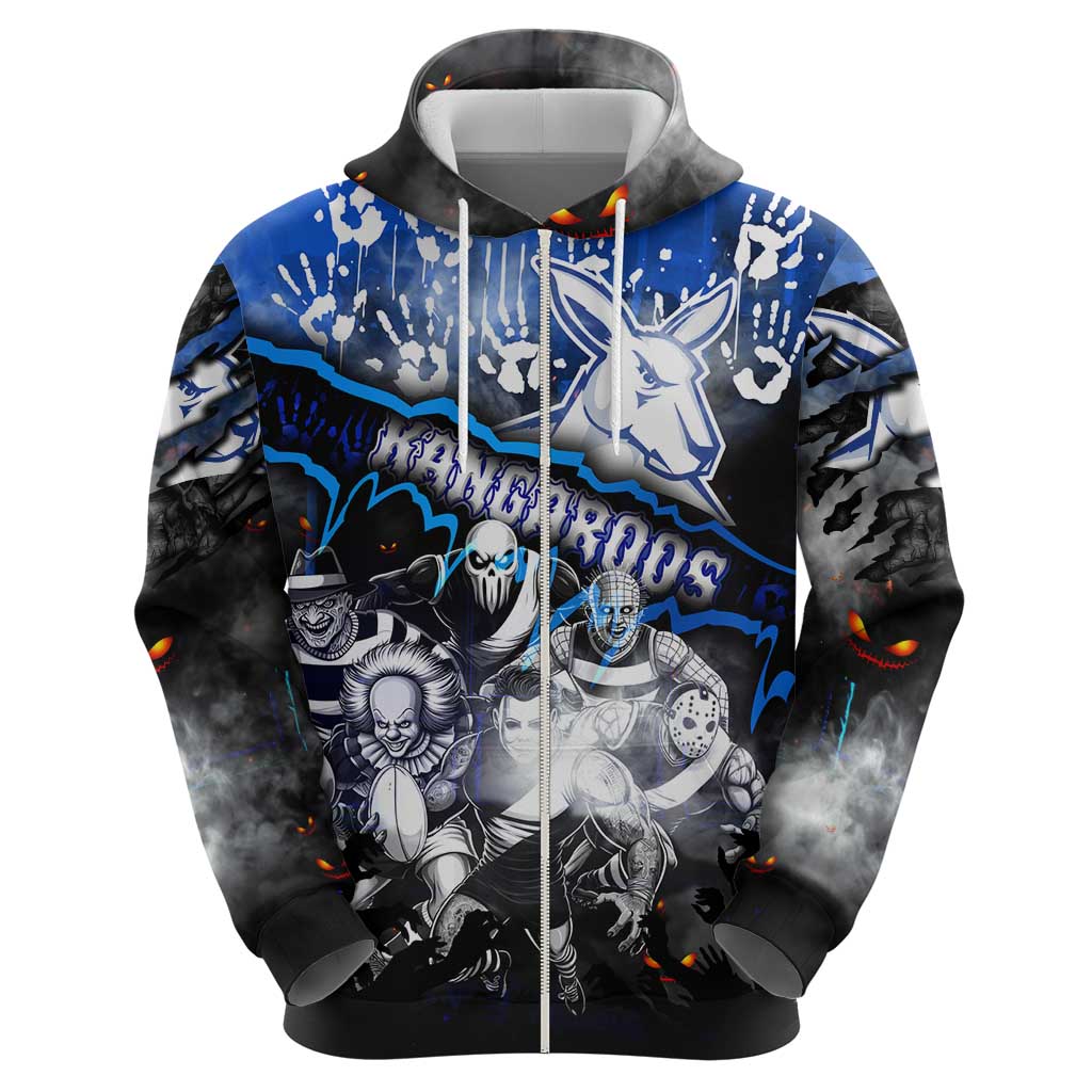 Step Into Horror Domain Kangaroos Football Zip Hoodie Halloween Horror Movie Characters - Aussie Hoodie
