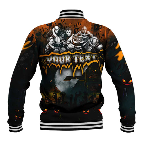 Step Into Horror Domain Giants Football Baseball Jacket Halloween Horror Movie Characters - Aussie Hoodie