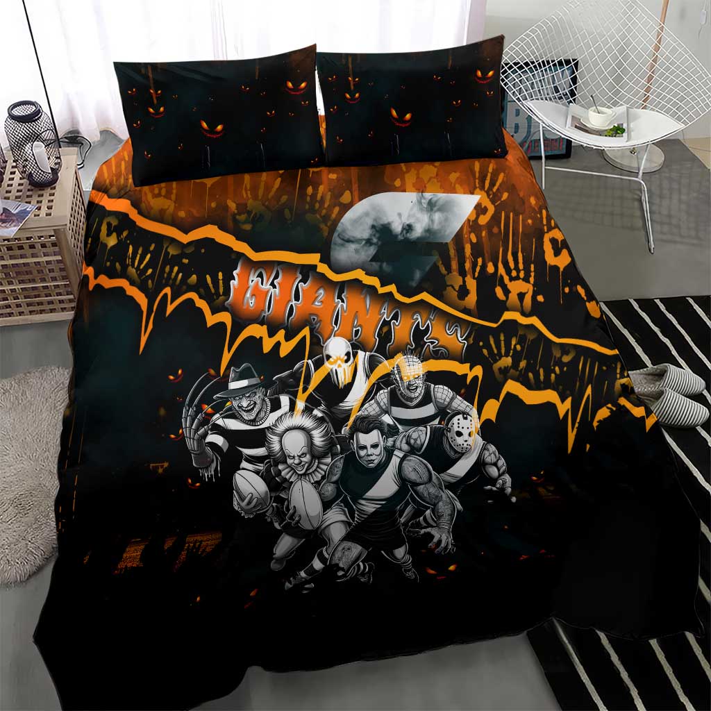 Step Into Horror Domain Giants Football Bedding Set Halloween Horror Movie Characters - Aussie Hoodie