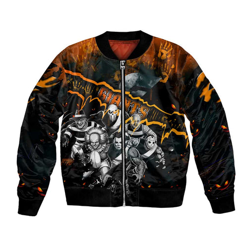 Step Into Horror Domain Giants Football Bomber Jacket Halloween Horror Movie Characters - Aussie Hoodie