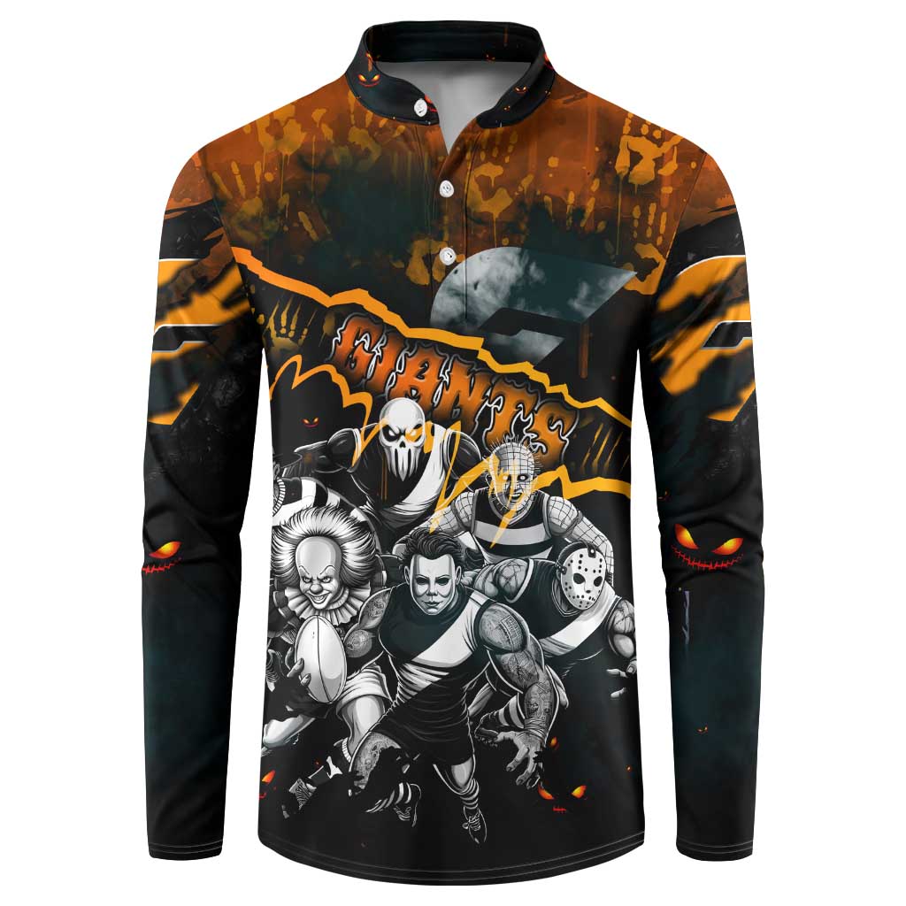 Step Into Horror Domain Giants Football Button Sweatshirt Halloween Horror Movie Characters - Aussie Hoodie