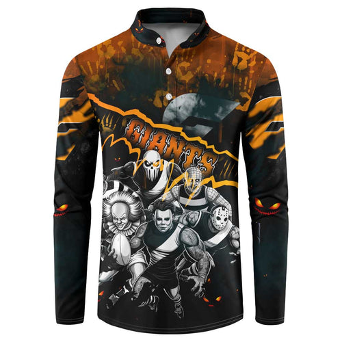 Step Into Horror Domain Giants Football Button Sweatshirt Halloween Horror Movie Characters - Aussie Hoodie
