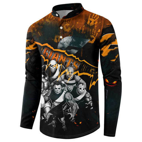 Step Into Horror Domain Giants Football Button Sweatshirt Halloween Horror Movie Characters - Aussie Hoodie