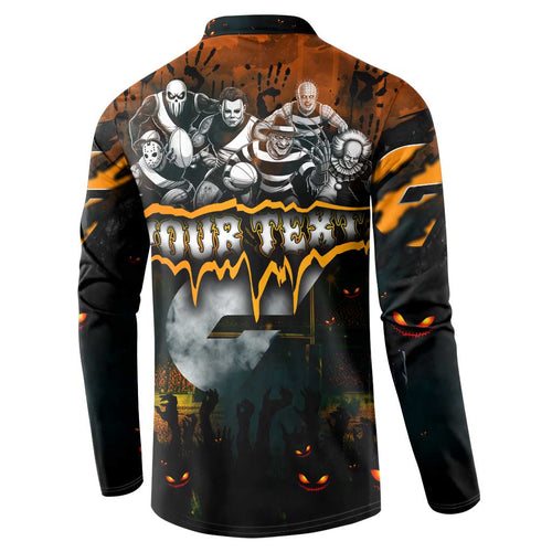 Step Into Horror Domain Giants Football Button Sweatshirt Halloween Horror Movie Characters - Aussie Hoodie