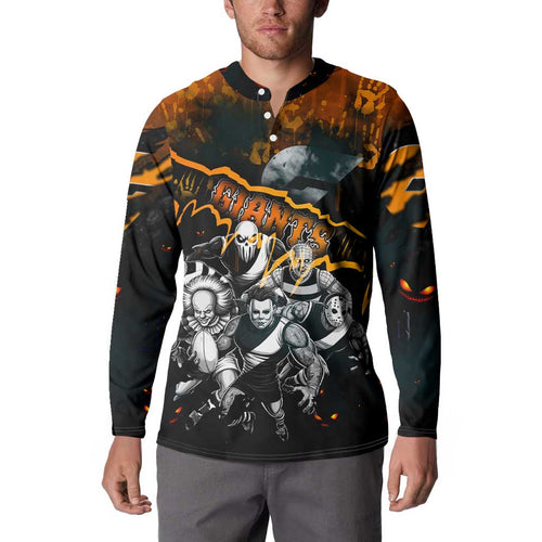 Step Into Horror Domain Giants Football Button Sweatshirt Halloween Horror Movie Characters - Aussie Hoodie