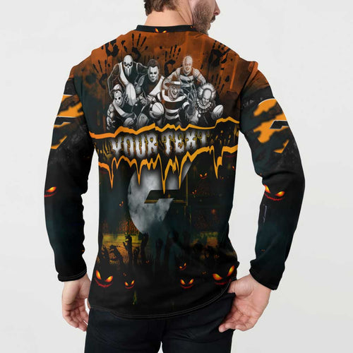 Step Into Horror Domain Giants Football Button Sweatshirt Halloween Horror Movie Characters - Aussie Hoodie