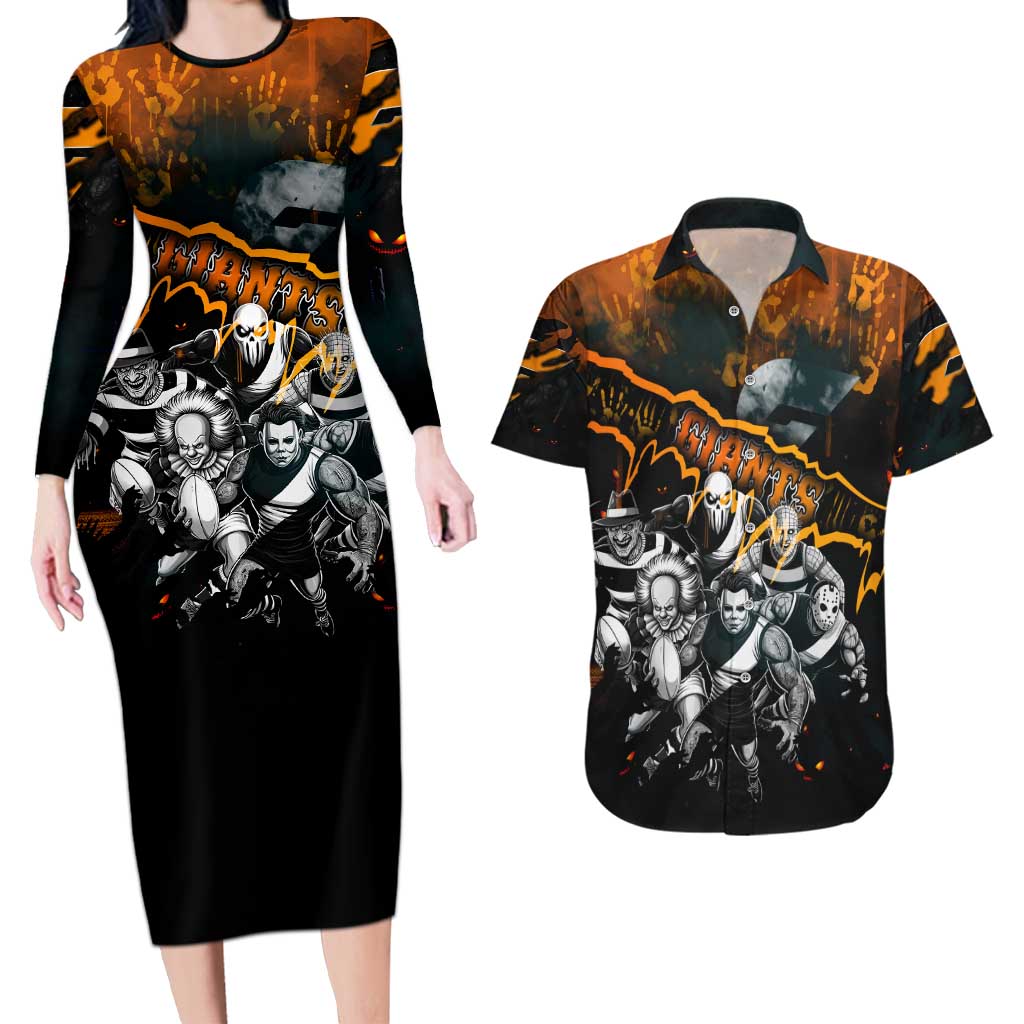 Step Into Horror Domain Giants Football Couples Matching Long Sleeve Bodycon Dress and Hawaiian Shirt Halloween Horror Movie Characters - Aussie Hoodie