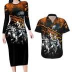Step Into Horror Domain Giants Football Couples Matching Long Sleeve Bodycon Dress and Hawaiian Shirt Halloween Horror Movie Characters - Aussie Hoodie