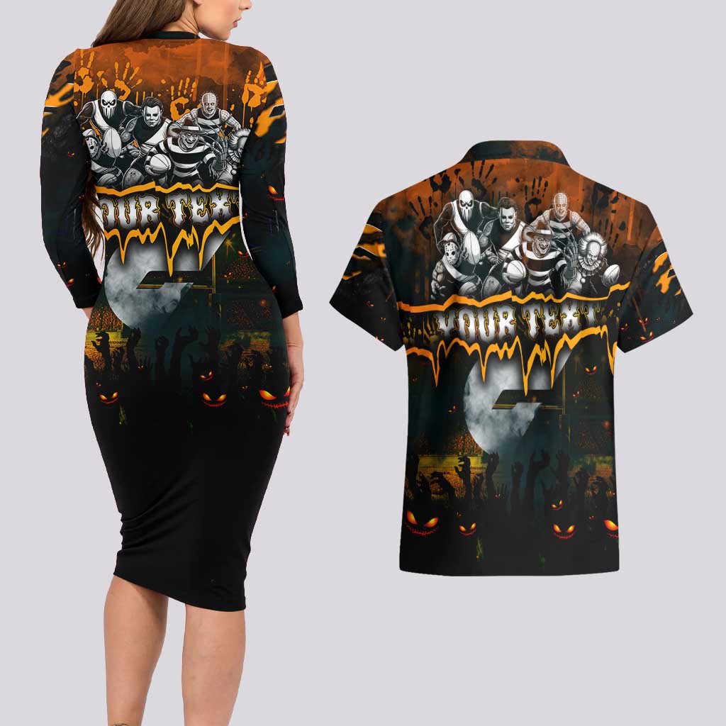 Step Into Horror Domain Giants Football Couples Matching Long Sleeve Bodycon Dress and Hawaiian Shirt Halloween Horror Movie Characters - Aussie Hoodie