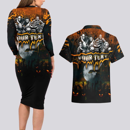 Step Into Horror Domain Giants Football Couples Matching Long Sleeve Bodycon Dress and Hawaiian Shirt Halloween Horror Movie Characters - Aussie Hoodie