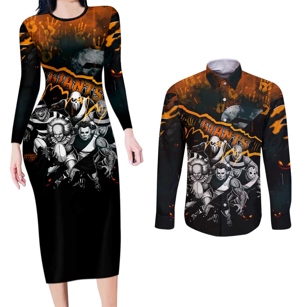 Step Into Horror Domain Giants Football Couples Matching Long Sleeve Bodycon Dress and Long Sleeve Button Shirt Halloween Horror Movie Characters - Aussie Hoodie