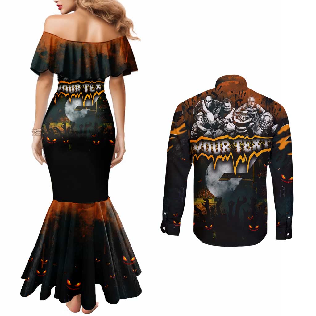 Step Into Horror Domain Giants Football Couples Matching Mermaid Dress and Long Sleeve Button Shirt Halloween Horror Movie Characters - Aussie Hoodie