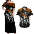 Step Into Horror Domain Giants Football Couples Matching Off Shoulder Maxi Dress and Hawaiian Shirt Halloween Horror Movie Characters - Aussie Hoodie
