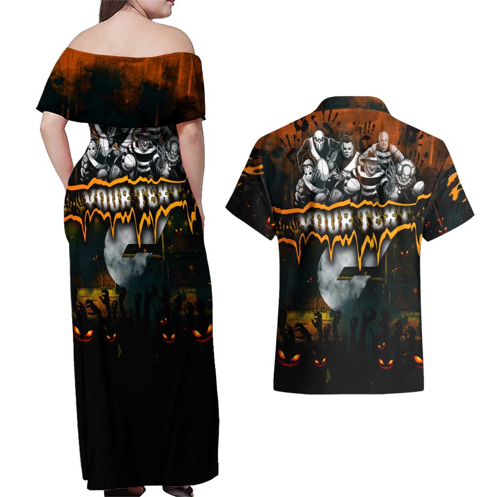 Step Into Horror Domain Giants Football Couples Matching Off Shoulder Maxi Dress and Hawaiian Shirt Halloween Horror Movie Characters - Aussie Hoodie