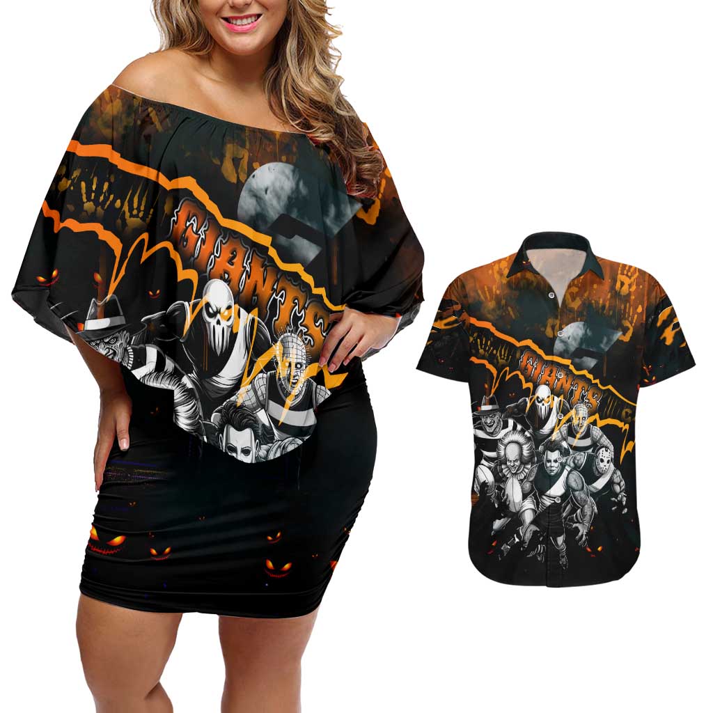 Step Into Horror Domain Giants Football Couples Matching Off Shoulder Short Dress and Hawaiian Shirt Halloween Horror Movie Characters - Aussie Hoodie