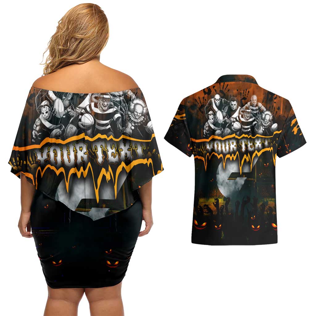 Step Into Horror Domain Giants Football Couples Matching Off Shoulder Short Dress and Hawaiian Shirt Halloween Horror Movie Characters - Aussie Hoodie