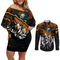 Step Into Horror Domain Giants Football Couples Matching Off Shoulder Short Dress and Long Sleeve Button Shirt Halloween Horror Movie Characters - Aussie Hoodie