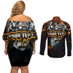 Step Into Horror Domain Giants Football Couples Matching Off Shoulder Short Dress and Long Sleeve Button Shirt Halloween Horror Movie Characters - Aussie Hoodie
