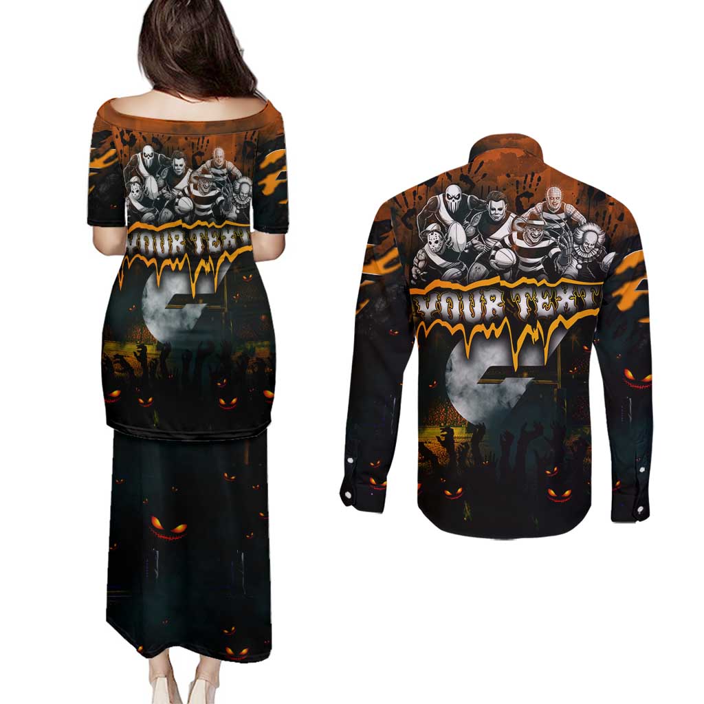 Step Into Horror Domain Giants Football Couples Matching Puletasi and Long Sleeve Button Shirt Halloween Horror Movie Characters - Aussie Hoodie