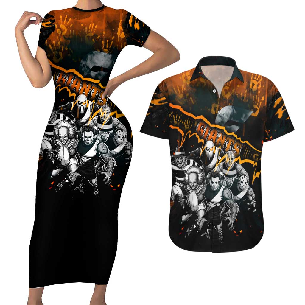 Step Into Horror Domain Giants Football Couples Matching Short Sleeve Bodycon Dress and Hawaiian Shirt Halloween Horror Movie Characters - Aussie Hoodie