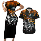 Step Into Horror Domain Giants Football Couples Matching Short Sleeve Bodycon Dress and Hawaiian Shirt Halloween Horror Movie Characters - Aussie Hoodie