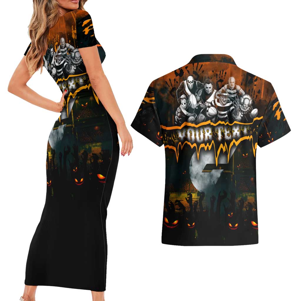Step Into Horror Domain Giants Football Couples Matching Short Sleeve Bodycon Dress and Hawaiian Shirt Halloween Horror Movie Characters - Aussie Hoodie