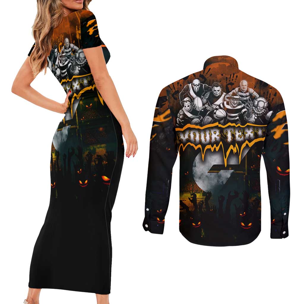Step Into Horror Domain Giants Football Couples Matching Short Sleeve Bodycon Dress and Long Sleeve Button Shirt Halloween Horror Movie Characters - Aussie Hoodie