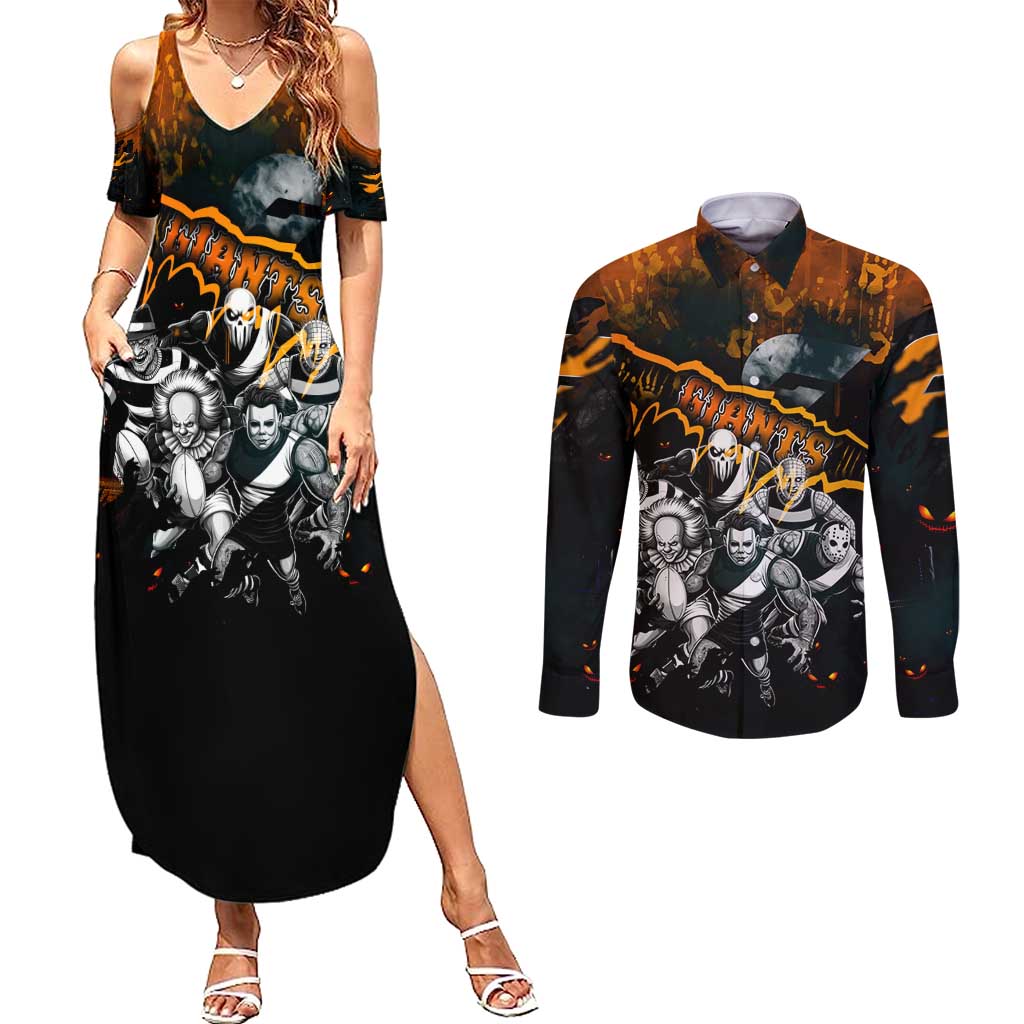 Step Into Horror Domain Giants Football Couples Matching Summer Maxi Dress and Long Sleeve Button Shirt Halloween Horror Movie Characters - Aussie Hoodie