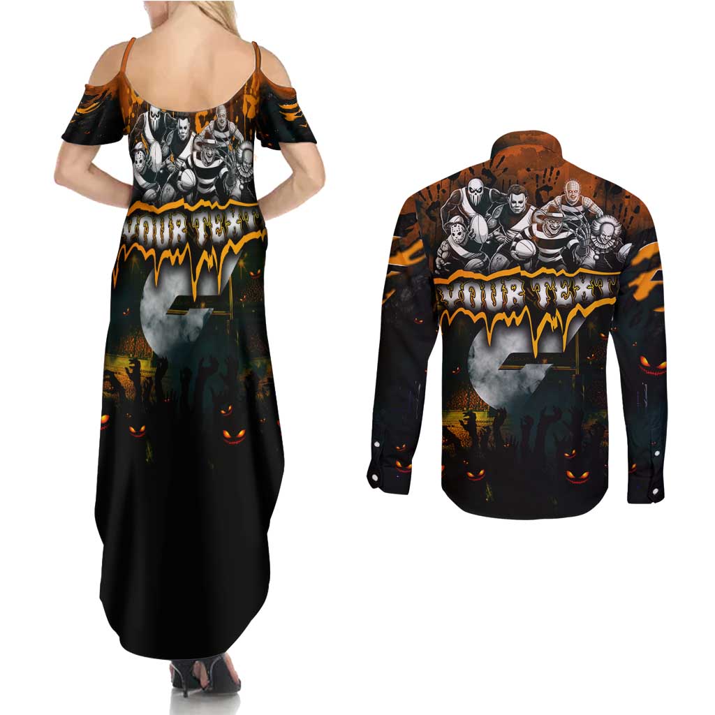 Step Into Horror Domain Giants Football Couples Matching Summer Maxi Dress and Long Sleeve Button Shirt Halloween Horror Movie Characters - Aussie Hoodie