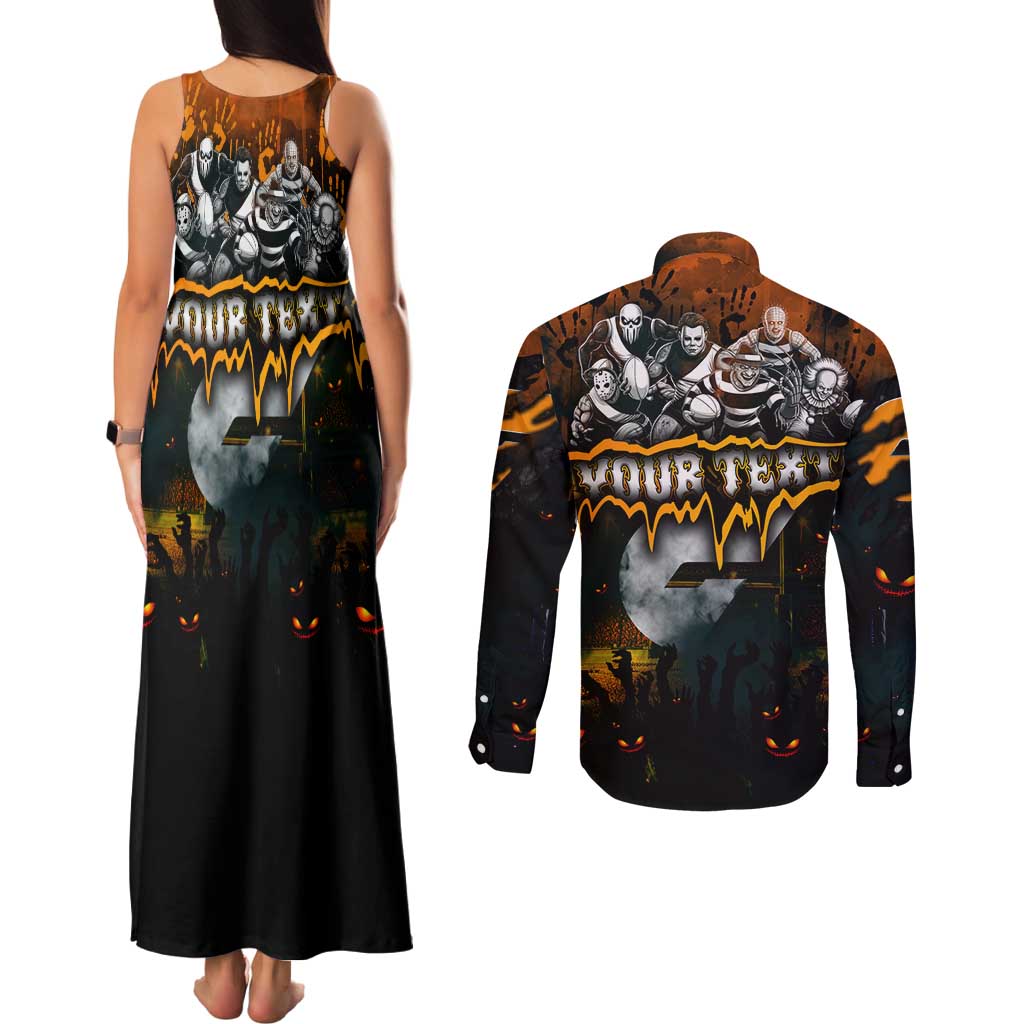 Step Into Horror Domain Giants Football Couples Matching Tank Maxi Dress and Long Sleeve Button Shirt Halloween Horror Movie Characters - Aussie Hoodie