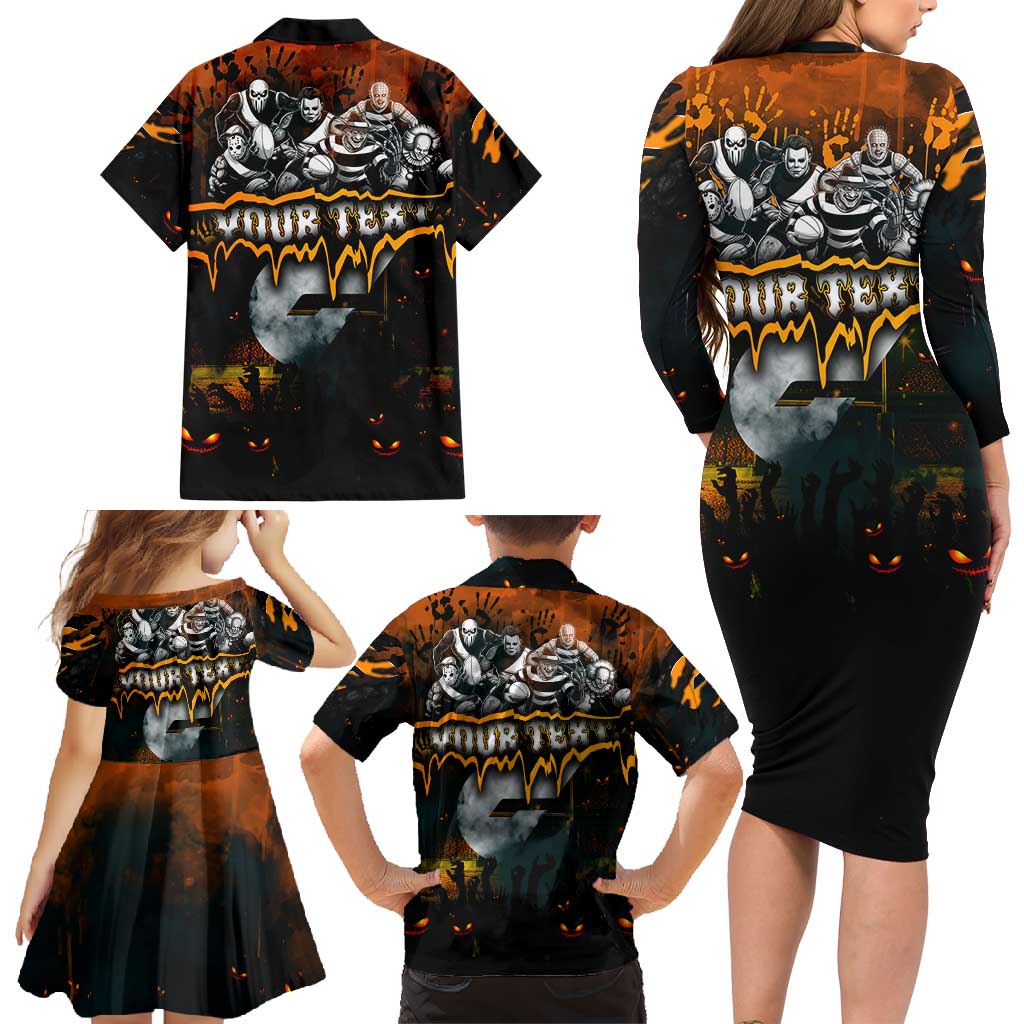 Step Into Horror Domain Giants Football Family Matching Long Sleeve Bodycon Dress and Hawaiian Shirt Halloween Horror Movie Characters - Aussie Hoodie