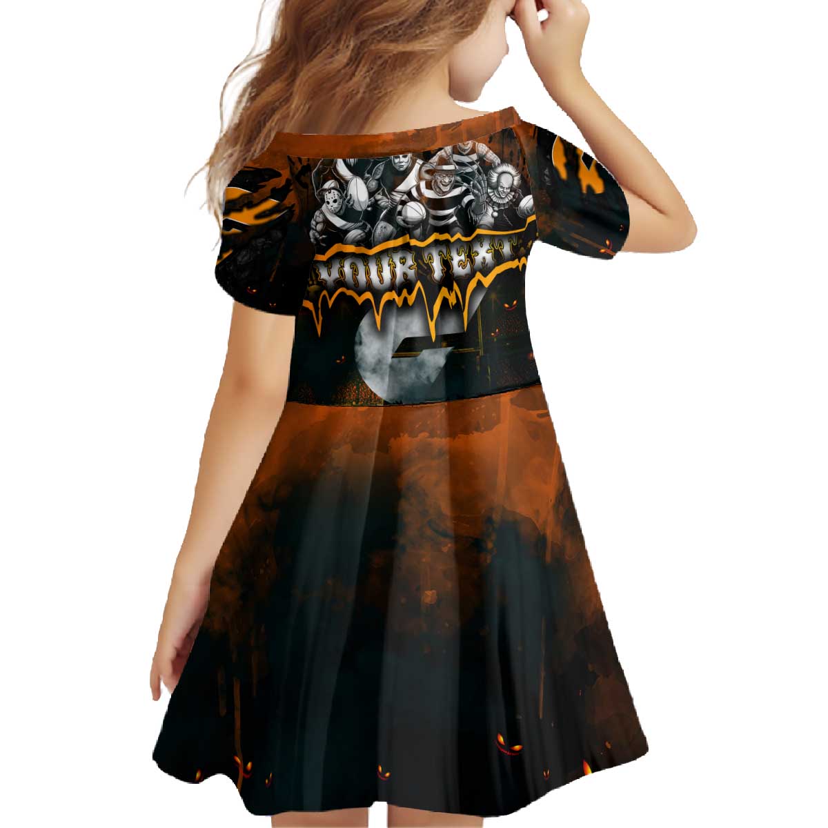 Step Into Horror Domain Giants Football Family Matching Off The Shoulder Long Sleeve Dress and Hawaiian Shirt Halloween Horror Movie Characters - Aussie Hoodie