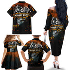 Step Into Horror Domain Giants Football Family Matching Off The Shoulder Long Sleeve Dress and Hawaiian Shirt Halloween Horror Movie Characters - Aussie Hoodie