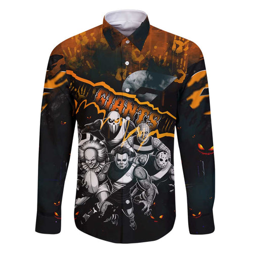 Step Into Horror Domain Giants Football Family Matching Off The Shoulder Long Sleeve Dress and Hawaiian Shirt Halloween Horror Movie Characters - Aussie Hoodie