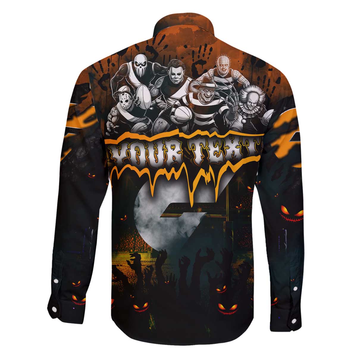 Step Into Horror Domain Giants Football Family Matching Off The Shoulder Long Sleeve Dress and Hawaiian Shirt Halloween Horror Movie Characters - Aussie Hoodie