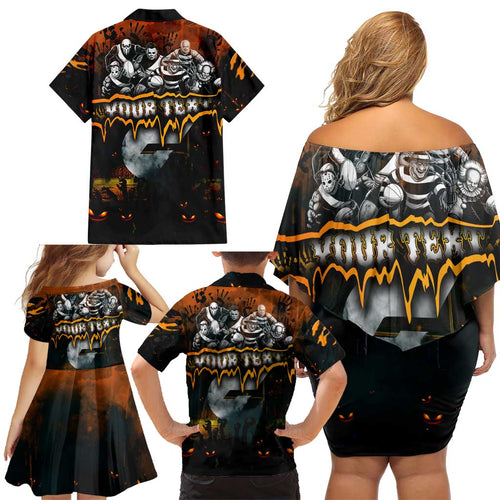 Step Into Horror Domain Giants Football Family Matching Off Shoulder Short Dress and Hawaiian Shirt Halloween Horror Movie Characters - Aussie Hoodie