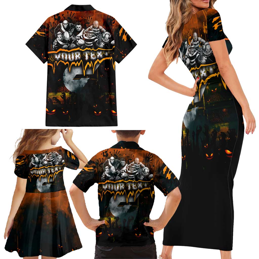 Step Into Horror Domain Giants Football Family Matching Short Sleeve Bodycon Dress and Hawaiian Shirt Halloween Horror Movie Characters - Aussie Hoodie