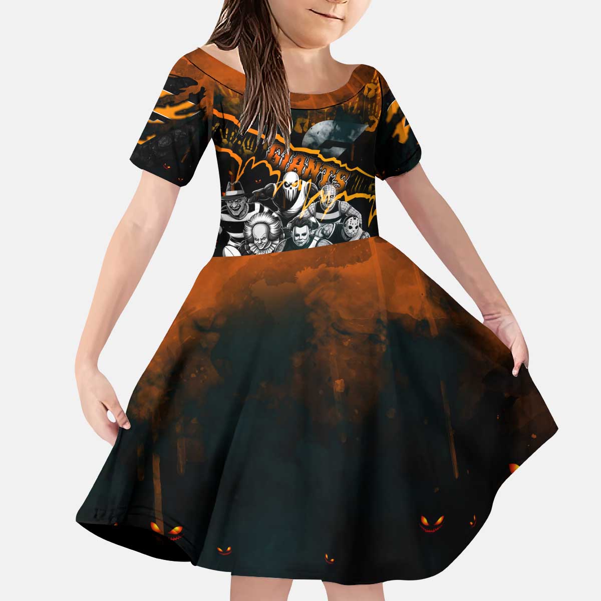 Step Into Horror Domain Giants Football Kid Short Sleeve Dress Halloween Horror Movie Characters - Aussie Hoodie