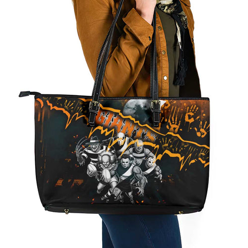 Step Into Horror Domain Giants Football Leather Tote Bag Halloween Horror Movie Characters - Aussie Hoodie