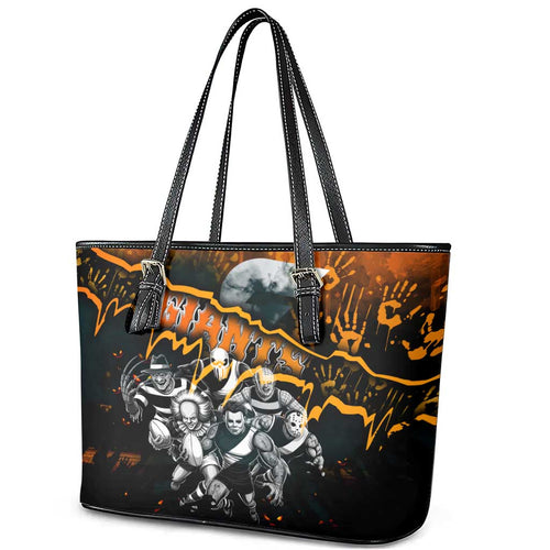 Step Into Horror Domain Giants Football Leather Tote Bag Halloween Horror Movie Characters - Aussie Hoodie