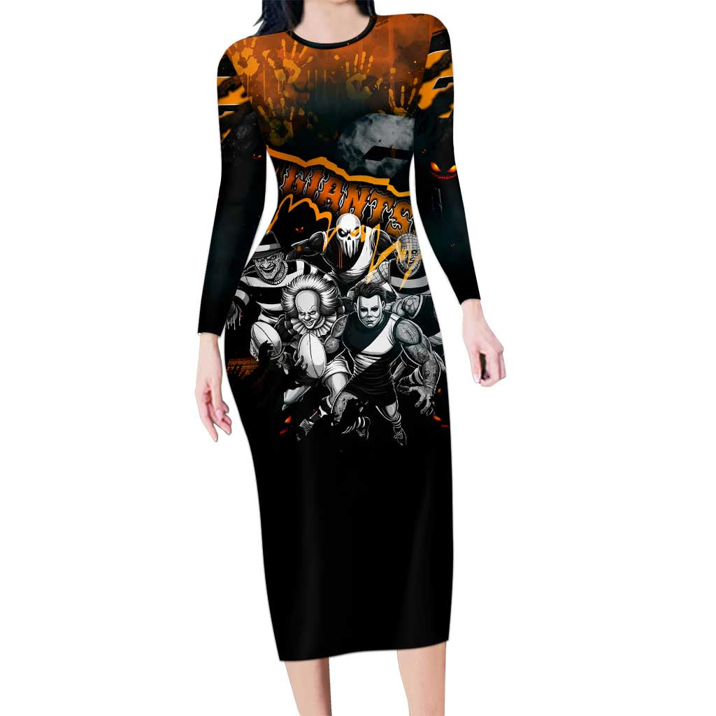 Step Into Horror Domain Giants Football Long Sleeve Bodycon Dress Halloween Horror Movie Characters - Aussie Hoodie