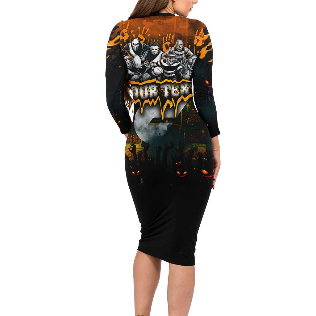 Step Into Horror Domain Giants Football Long Sleeve Bodycon Dress Halloween Horror Movie Characters - Aussie Hoodie