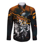 Step Into Horror Domain Giants Football Long Sleeve Button Shirt Halloween Horror Movie Characters - Aussie Hoodie