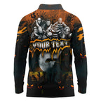 Step Into Horror Domain Giants Football Long Sleeve Polo Shirt Halloween Horror Movie Characters - Aussie Hoodie