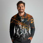 Step Into Horror Domain Giants Football Long Sleeve Polo Shirt Halloween Horror Movie Characters - Aussie Hoodie