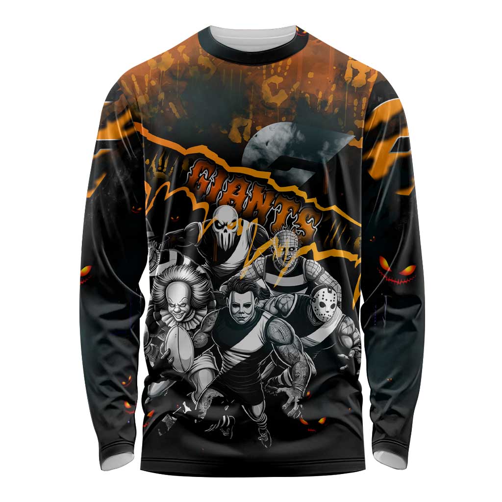 Step Into Horror Domain Giants Football Long Sleeve Shirt Halloween Horror Movie Characters - Aussie Hoodie