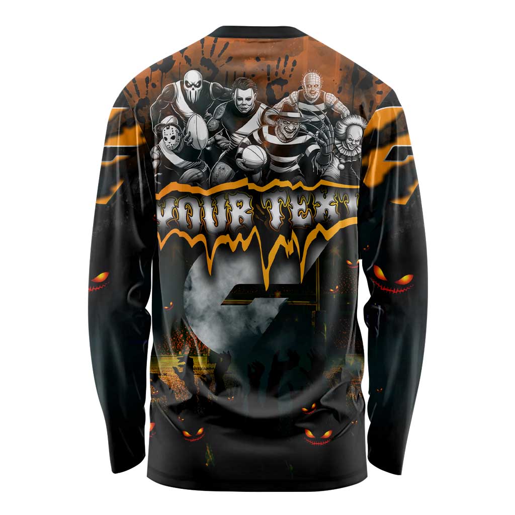Step Into Horror Domain Giants Football Long Sleeve Shirt Halloween Horror Movie Characters - Aussie Hoodie