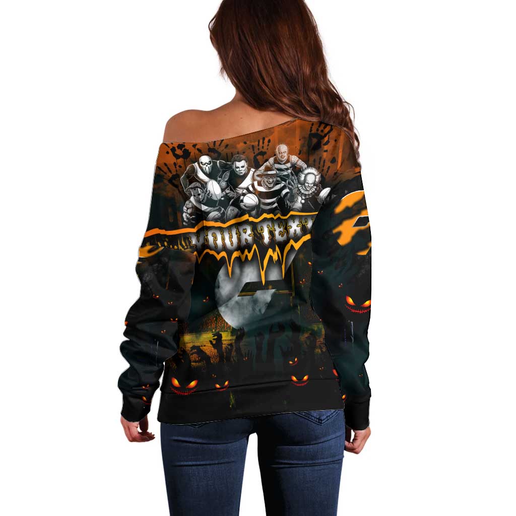 Step Into Horror Domain Giants Football Off Shoulder Sweater Halloween Horror Movie Characters - Aussie Hoodie